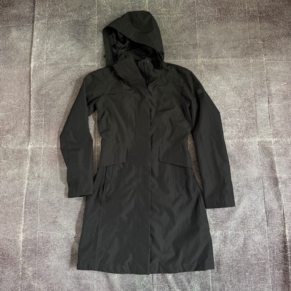 Women's The North Face Black Hyvent Hooded Zip Up Parka Rain Coat Jacket Sz XS